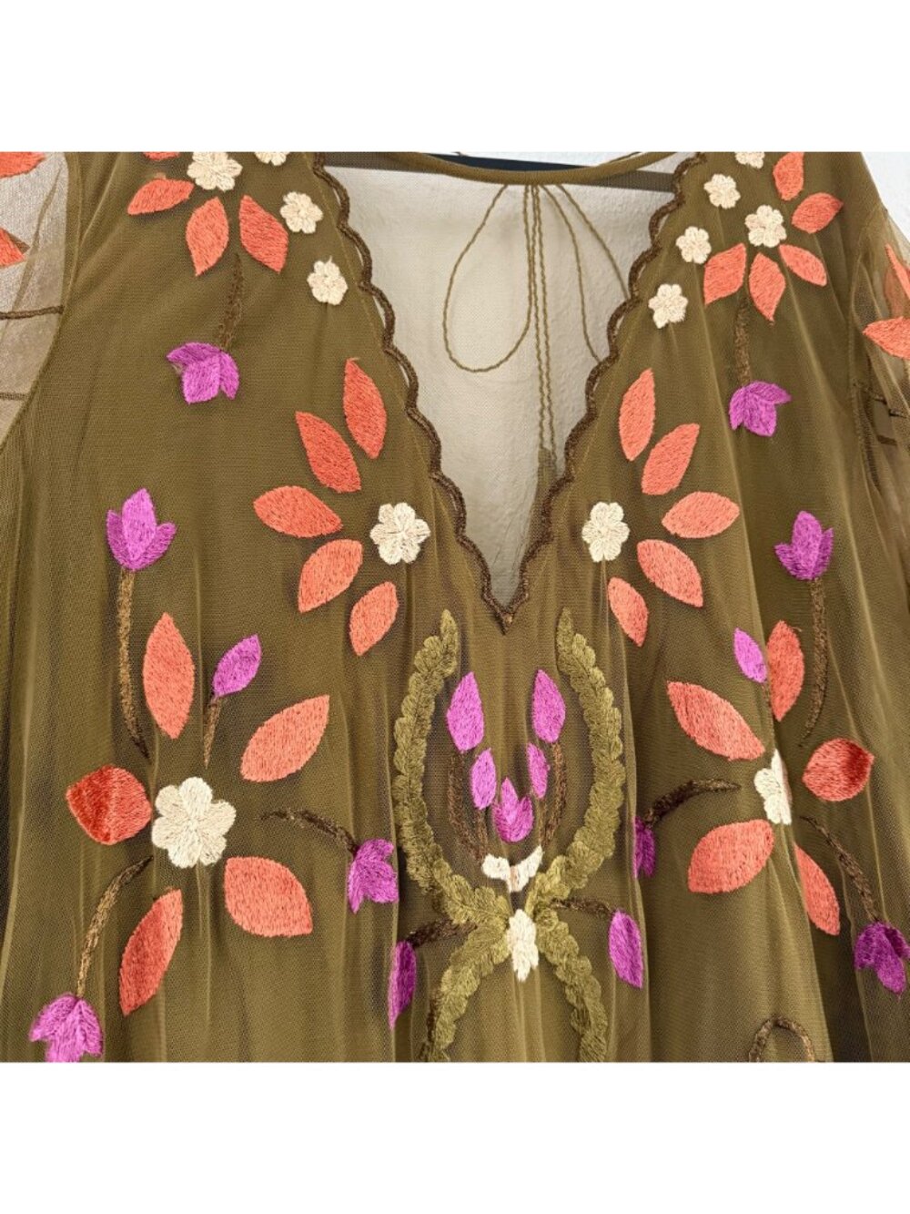 Free People Olive Hearts Are Wild Floral Embroidered Mini Dress Womens Large - Picture 4 of 8